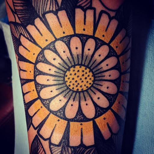 Explore rock n roll tattoo ideas, creative tattoo ideas in Green Bay, available at Endless Expansion Custom Tattoo LLC & Alyssa Marie Paramedical & Areola Tattoos