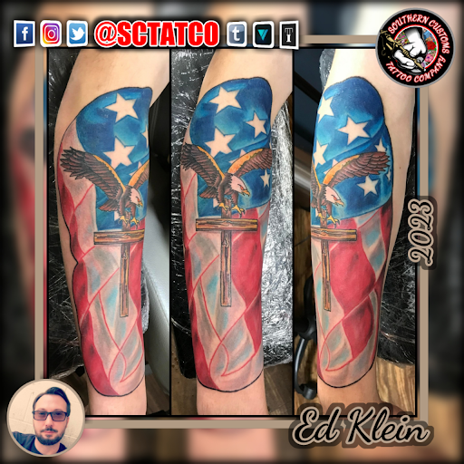 Explore tattoos ideas for men cross, creative tattoo ideas in Fayetteville, available at Southern Customs Tattoo Company