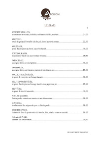 Apollon à Paris menu