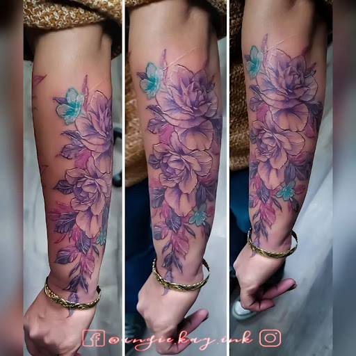 Explore celestial tattoo ideas, creative tattoo ideas in Casper, available at Luna & Lotus Amethyst Ink Angie Kay