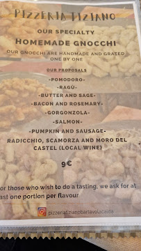 Menu / carte de Pizzeria Tiziano à Castelnuovo del Garda