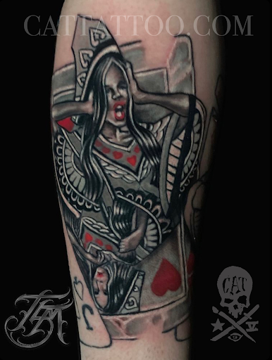 Explore half and half tattoo ideas, creative tattoo ideas in Addison, available at Cat Tattoo