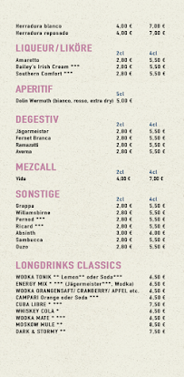 Menu / carte de Café Chagall à Berlin