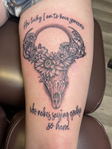 Explore elephant thigh tattoo ideas, creative tattoo ideas in Watford City, available at Soulful Ink Studios