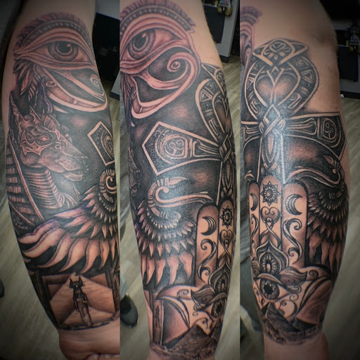 Explore dark tattoo sleeve ideas, creative tattoo ideas in Abilene, available at A Tattoo Experience by Spaz
