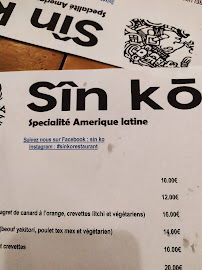 Menu du Restaurant Sin-Ko à Paris