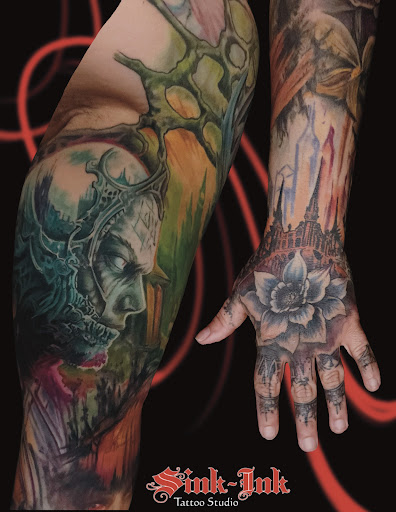 Explore tattoo sleeve ideas colour, creative tattoo ideas in Stayton, available at Sink-Ink
