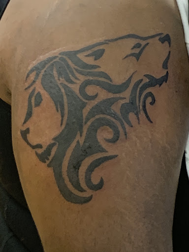 Explore hellscape battle sleeve tattoo ideas, creative tattoo ideas in Hampton, available at Matriarch Gallery