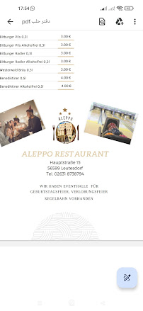 Menu du Aleppo Restaurant à Leutesdorf