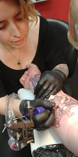 Explore back leg tattoo ideas, creative tattoo ideas in Madison, available at Spike-O-Matic Tattoo