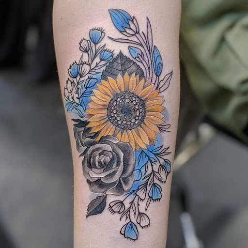 Explore geometric sleeve tattoo ideas, creative tattoo ideas in Three Rivers, available at Portfolio Ink, LLC