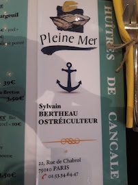 Pleine Mer à Paris menu