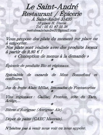 Restaurant Le Saint André - Restaurant, Epicerie Retrouvez nous sur Facebook @lesaintandre31420 à Saint-André (la carte)
