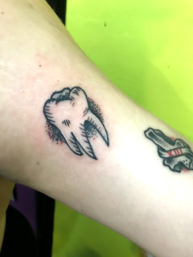 Explore patch sleeve tattoo ideas, creative tattoo ideas in Savannah, available at Tramp Art Studios