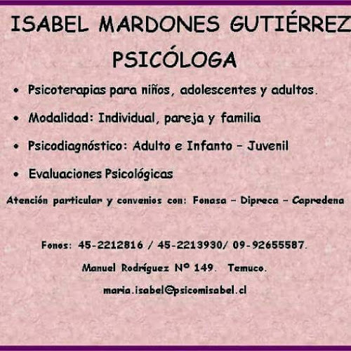 Psicóloga. Isabel Mardones - Temuco