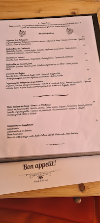 Menu du Casa Roma à Cogolin