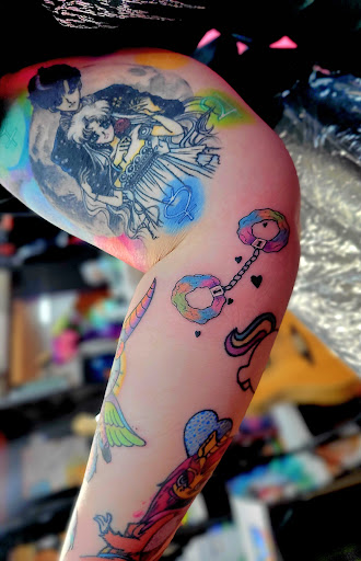 Explore hip bone tattoo ideas, creative tattoo ideas in Benton, available at Spectrum Tattoo