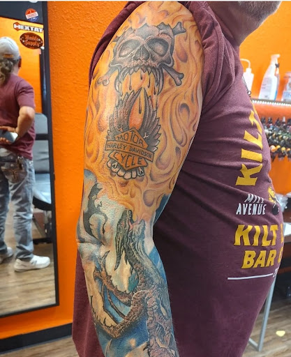 Explore gangster tattoo sleeve ideas, creative tattoo ideas in Mesa, available at Ranger Tattoo & Piercing