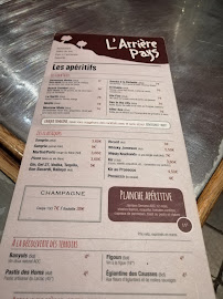 Restaurant français L'Arrière Pays à Lille (le menu)