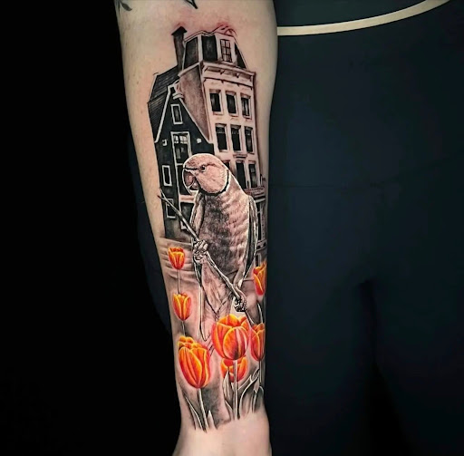 Explore red and black tattoo ideas, creative tattoo ideas in Montgomery, available at Flying Eye Tattoo Studio