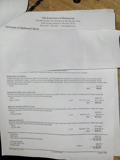 Auto Repair Shop «TGK Automotive», reviews and photos, 2545 Conway Ave, St Paul, MN 55119, USA