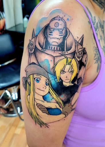 Explore grim reaper sleeve tattoo ideas, creative tattoo ideas in Benton, available at Spectrum Tattoo