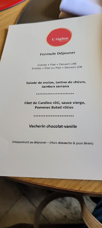 Restaurant L'Aiglon à Pontivy menu