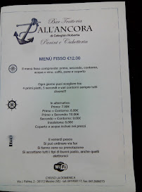 Carte du Bar Trattoria all'Ancora à Venice