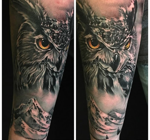 Explore angel tattoo sleeve ideas, creative tattoo ideas in Stockbridge, available at Black Rose Tattoo Collective