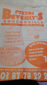 Carte du Beverly's Pizza à Bouzonville