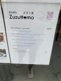 Restaurant de nouilles (ramen) Zuzuttomo - Original Ramen Noodles from 日本 à Paris (la carte)
