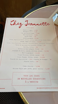 Menu / carte de Chez Jeannette à Paris
