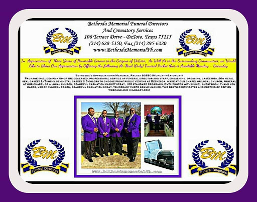 Funeral Home «Bethesda Memorial Funeral Directors & Crematory Services», reviews and photos, 106 Terrace Dr, DeSoto, TX 75115, USA