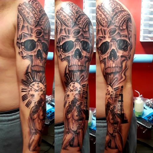 Explore men's clock tattoo ideas, creative tattoo ideas in Abilene, available at A Tattoo Experience by Spaz