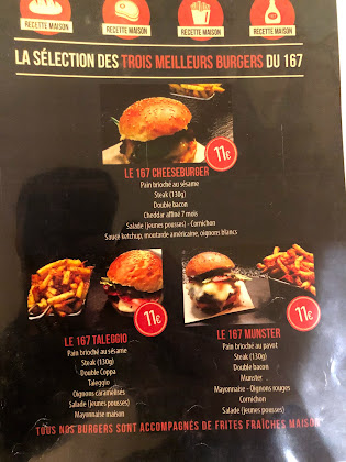 menu du Restaurant de hamburgers Le 167 Restaurant spécialisé Burger à Nancy à Nancy
