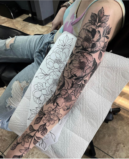 Explore themed sleeve tattoo ideas, creative tattoo ideas in Colorado Springs, available at West Side Tattoo