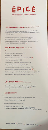 menu du Restaurant de grillades à la française Épicé à Lille