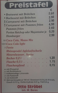 Menu / carte de Imbissbetrieb O. Ströbel à Bad Kissingen