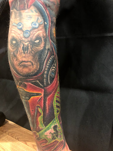 Explore halloweentown tattoo ideas, creative tattoo ideas in Sarasota, available at SEVEN SINS Tattoo Studio