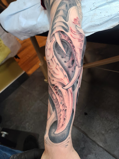 Explore leg sleeve tattoo ideas, creative tattoo ideas in Charleston, available at Broken Lantern Tattoo