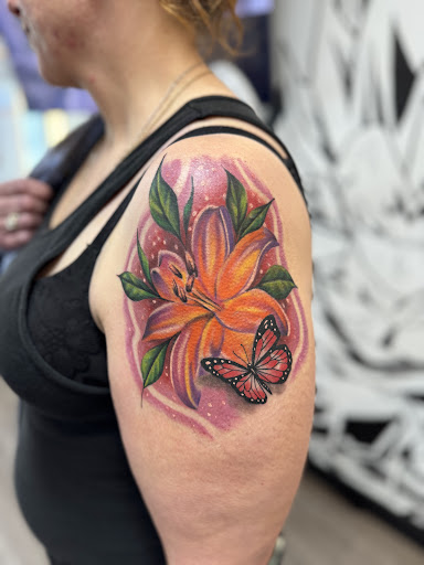 Explore shoulder cap tattoo ideas, creative tattoo ideas in Chatsworth, available at Old English Tattoo Studio
