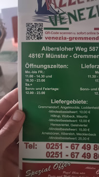 Menu du Pizzeria Venezia à Münster