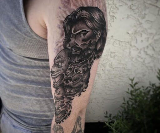 Explore gangster tattoo sleeve ideas, creative tattoo ideas in Modesto, available at Dying Art Tattoo
