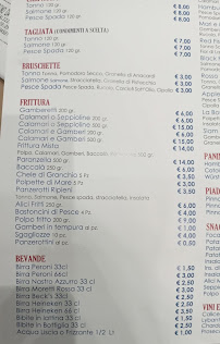 Menu / carte de Mangia e Bevi specialità di mare à Bari
