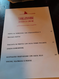 Sangiovanni Osteria di Confine à San Giovanni in Galilea menu