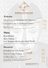 Restaurant Table Métis - Bistronomie Africaine à Paris (la carte)