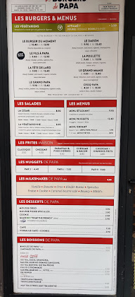 menu du Restaurant de hamburgers Les Burgers de Papa à Annecy