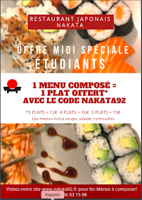 Menu / carte de Restaurant Japonais Sushi Sashimi Grillades à Bourg-la-Reine