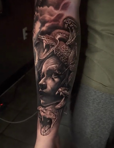 Explore feminine tattoo sleeve ideas, creative tattoo ideas in Indianapolis, available at Grade A Tattoos and Body Piercing At Castleton Mall