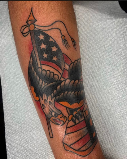 Explore spartan helmet tattoo ideas, creative tattoo ideas in Atlanta, available at Big Cat Tattoo